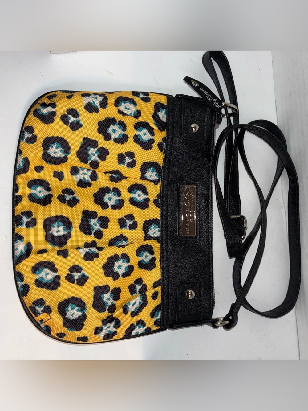 Lily Bloom Yellow Leopard Print Crossbody with Black Trim